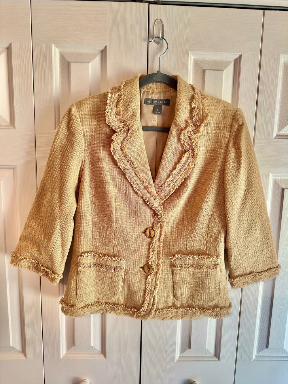 Josephine Chaus Tan Fringed 100% Cotton Blazer Sz 8